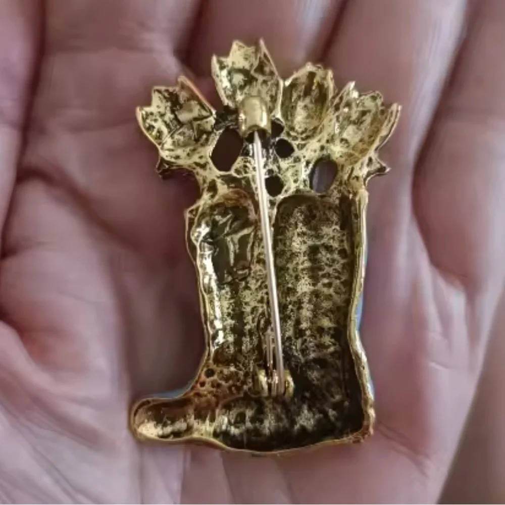 Floral Boot Tulip Blue Gold Brooch